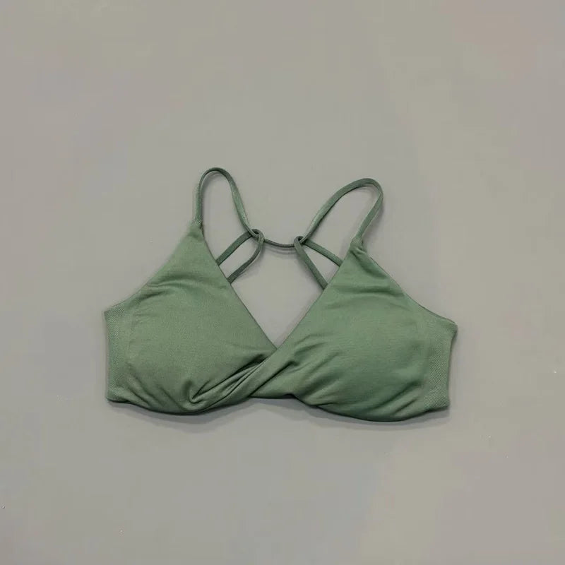 HISTELLO Vision Sport Bra Women Cross Back Thin Strap Seamless Removable Pads Quick Dry Soft Yoga Gym Fitness Bralette