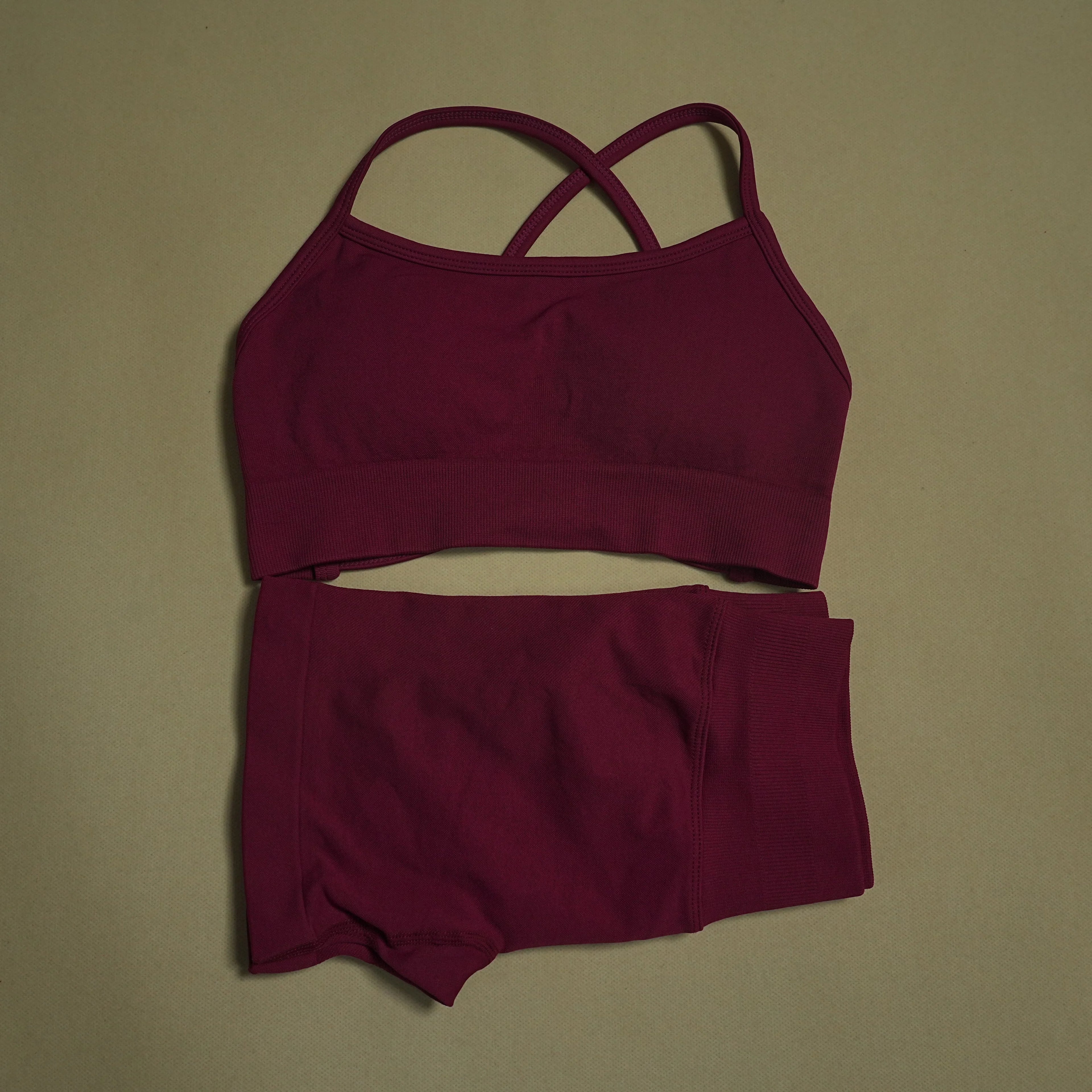 2 Pieces Yoga Gym Set Women Seamless Strappy Yoga Bra High Waist Workout Scrunch Shorts Sports Set Fitness Clothes Sportswear