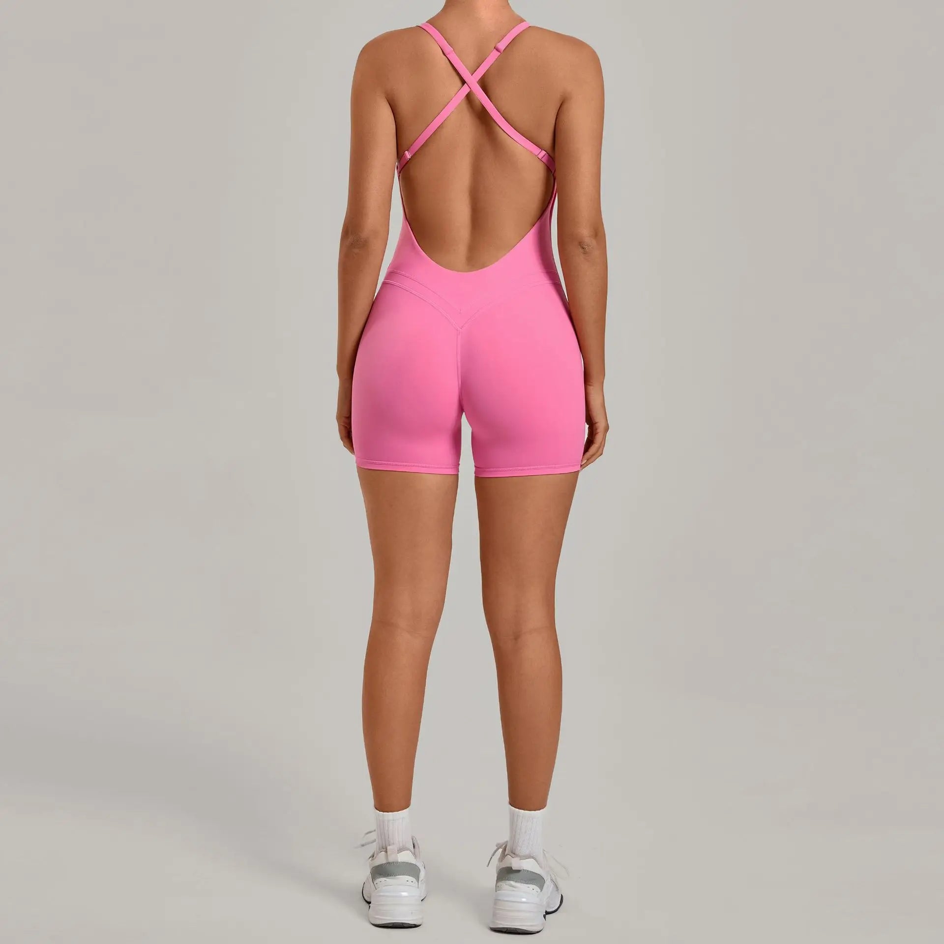 Backless Gym Bodysuits Set Short Jumpsuit Playsuit Women One Piece Sport Outfit Yoga Romper Sexy Fitness Overalls Raises Butt