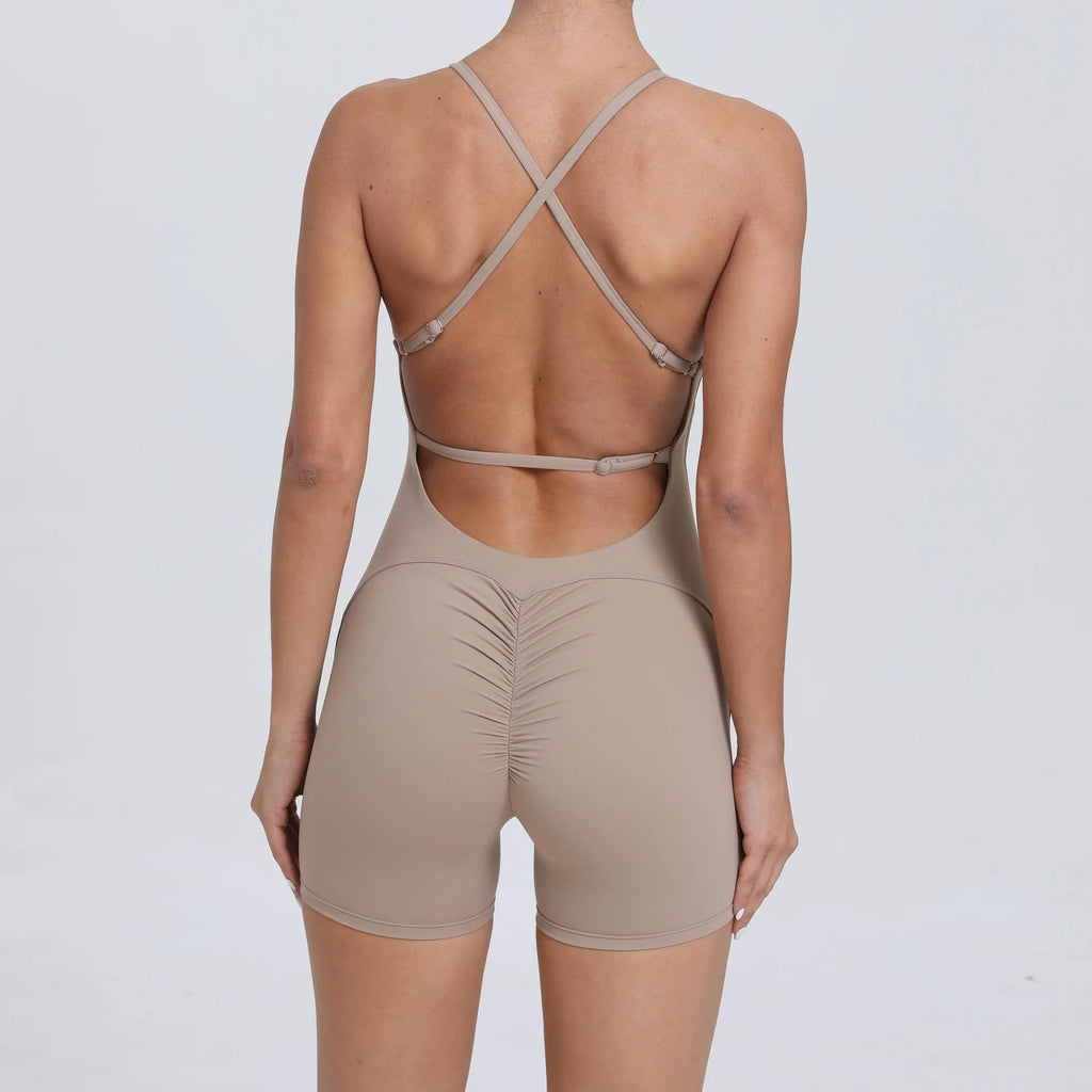 2024 New Women Sleeveless Yoga Short Jumpsuits Workout Backless Sport One Piece Bodysuits Seamless Fitness Sportwear Clothes