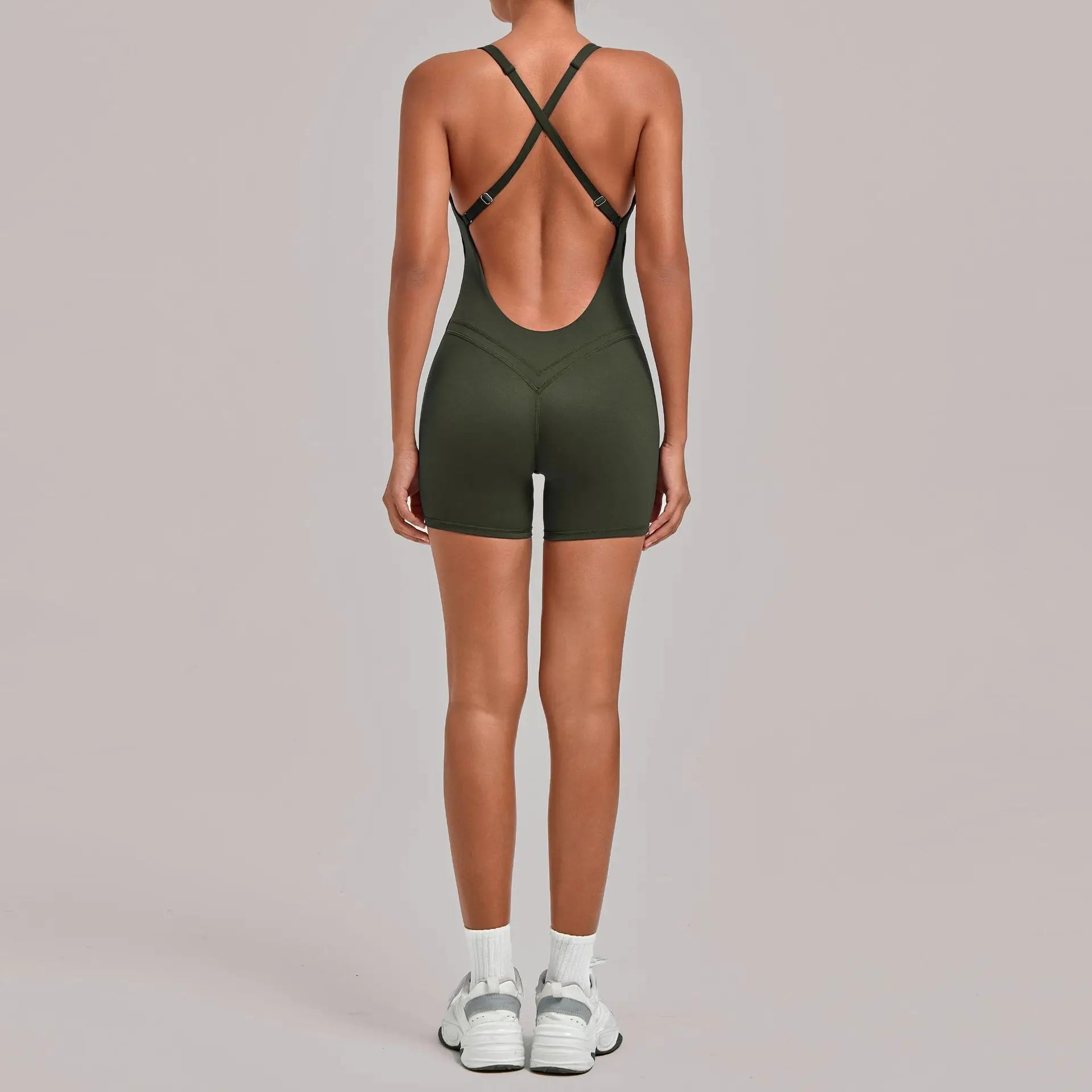 Backless Gym Bodysuits Set Short Jumpsuit Playsuit Women One Piece Sport Outfit Yoga Romper Sexy Fitness Overalls Raises Butt