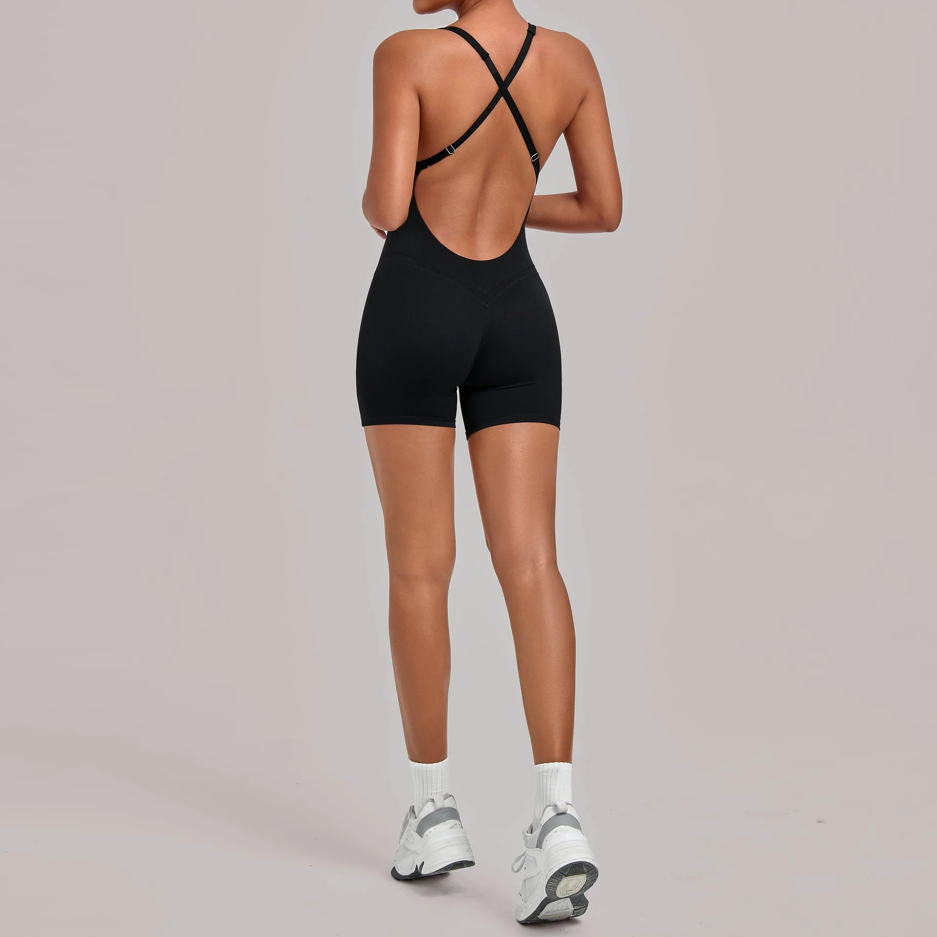 Backless Gym Bodysuits Set Short Jumpsuit Playsuit Women One Piece Sport Outfit Yoga Romper Sexy Fitness Overalls Raises Butt