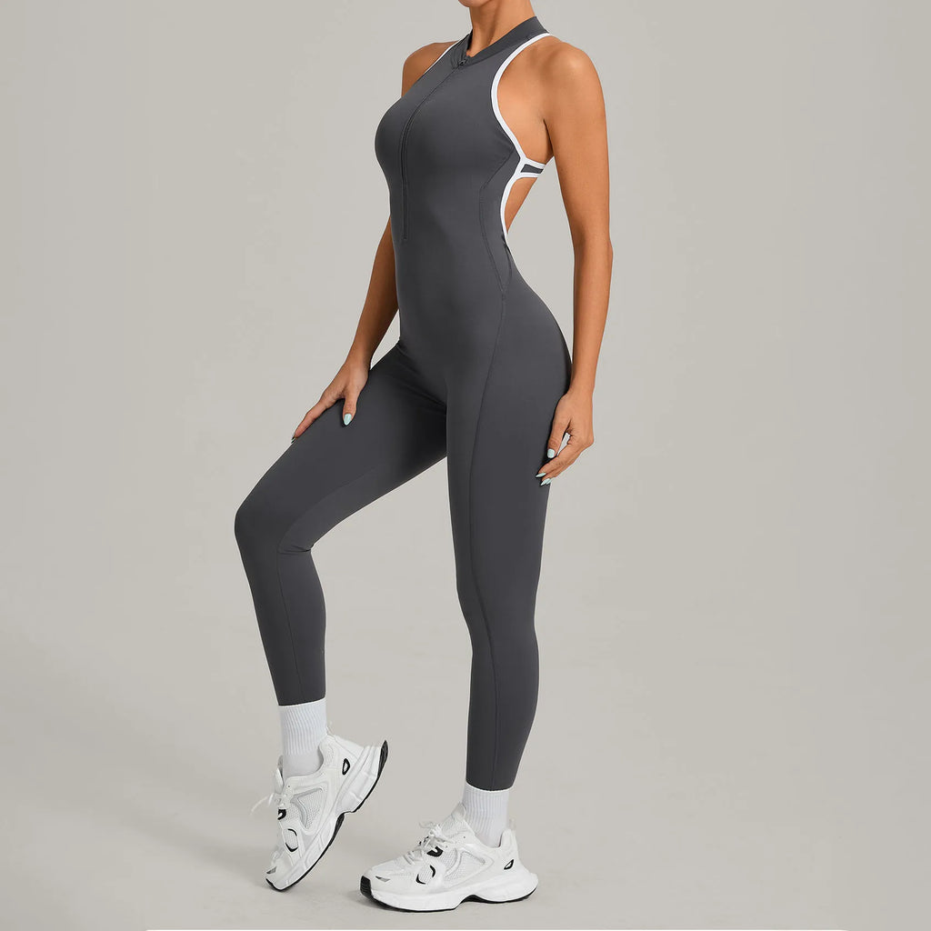 BetterMe Hollow Backless Scrunch Sporty Jumpsuit Raises Butt Woman Gym Set One Piece Sport Sleeveless Zip Yoga Fitness Overalls