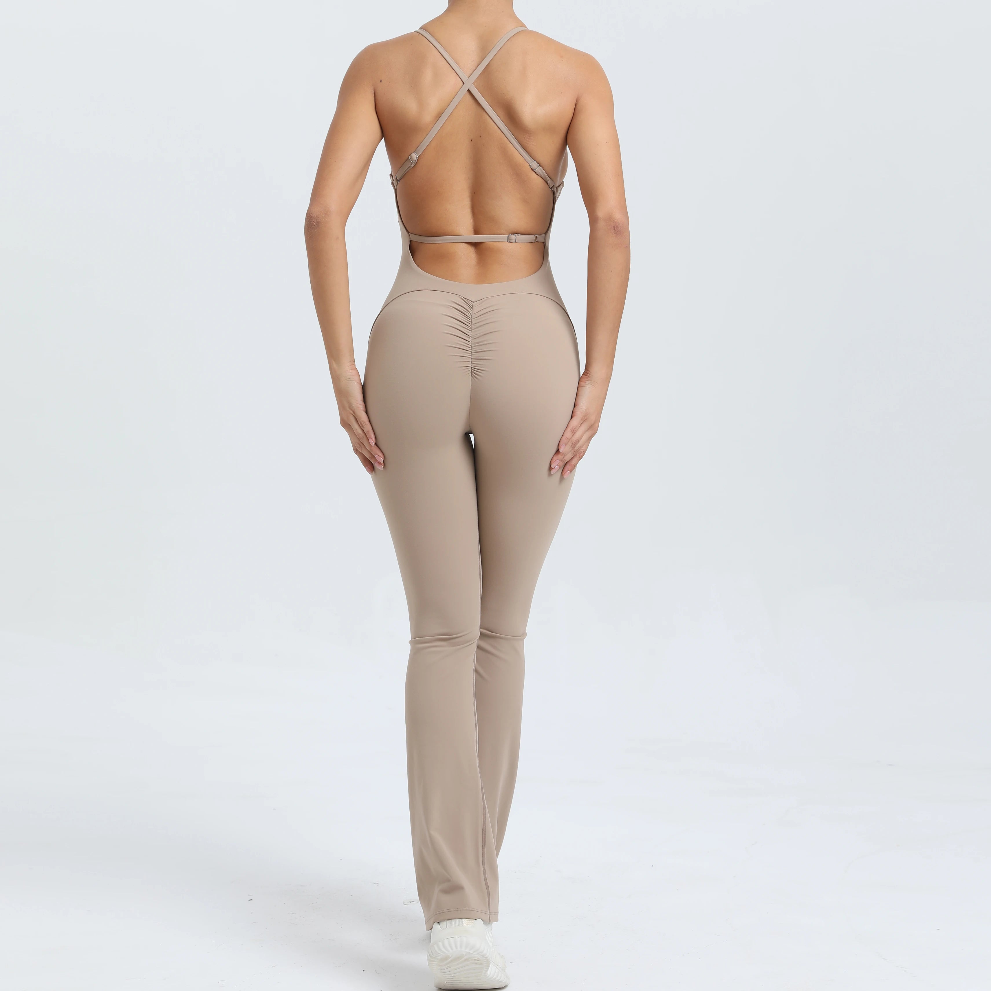 Women Workout Jumpsuit One Piece Fitness Training Yoga Suit Butt Backless Gym Bodysuit Stretch Women Sport Flare Playsuit