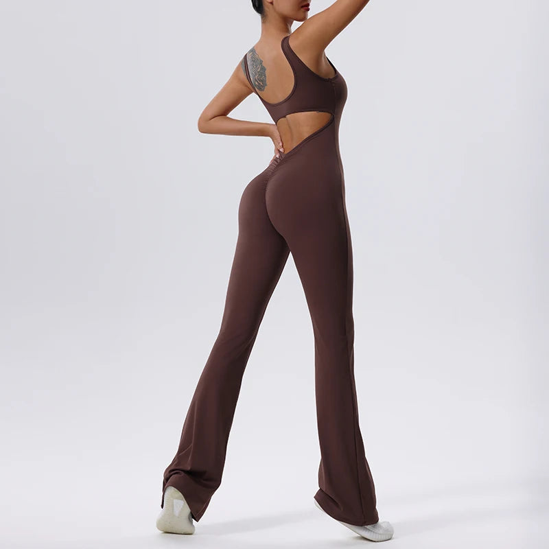Sexy Gym Set Women Sport One-Piece Suit Yoga Suit Flared Pants Women Push Up Sports Jumpsuit Fitness Rompers Workout Bodysuits ﻿