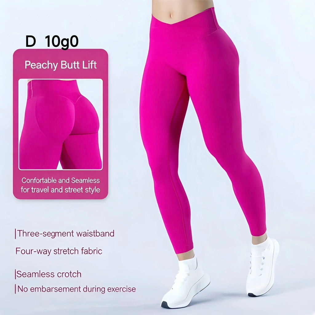 D L0G0 Women's V Cross Waist Yoga Leggings, High Waist Tummy Control, D F Seamless Butt Lifting Gym Pants