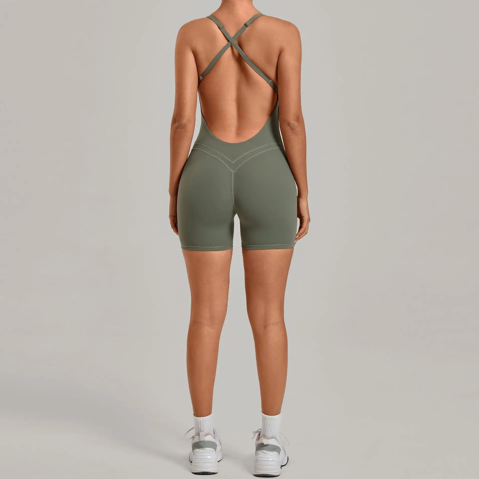 Backless Gym Bodysuits Set Short Jumpsuit Playsuit Women One Piece Sport Outfit Yoga Romper Sexy Fitness Overalls Raises Butt