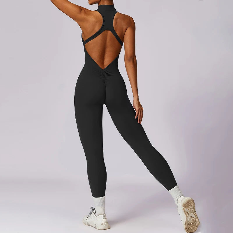 Ctenkevet Woman V Back Sport Outfit For Gym Workout Yoga Wear Women Fitness Activewear Female Gym Workout Zippers Overalls