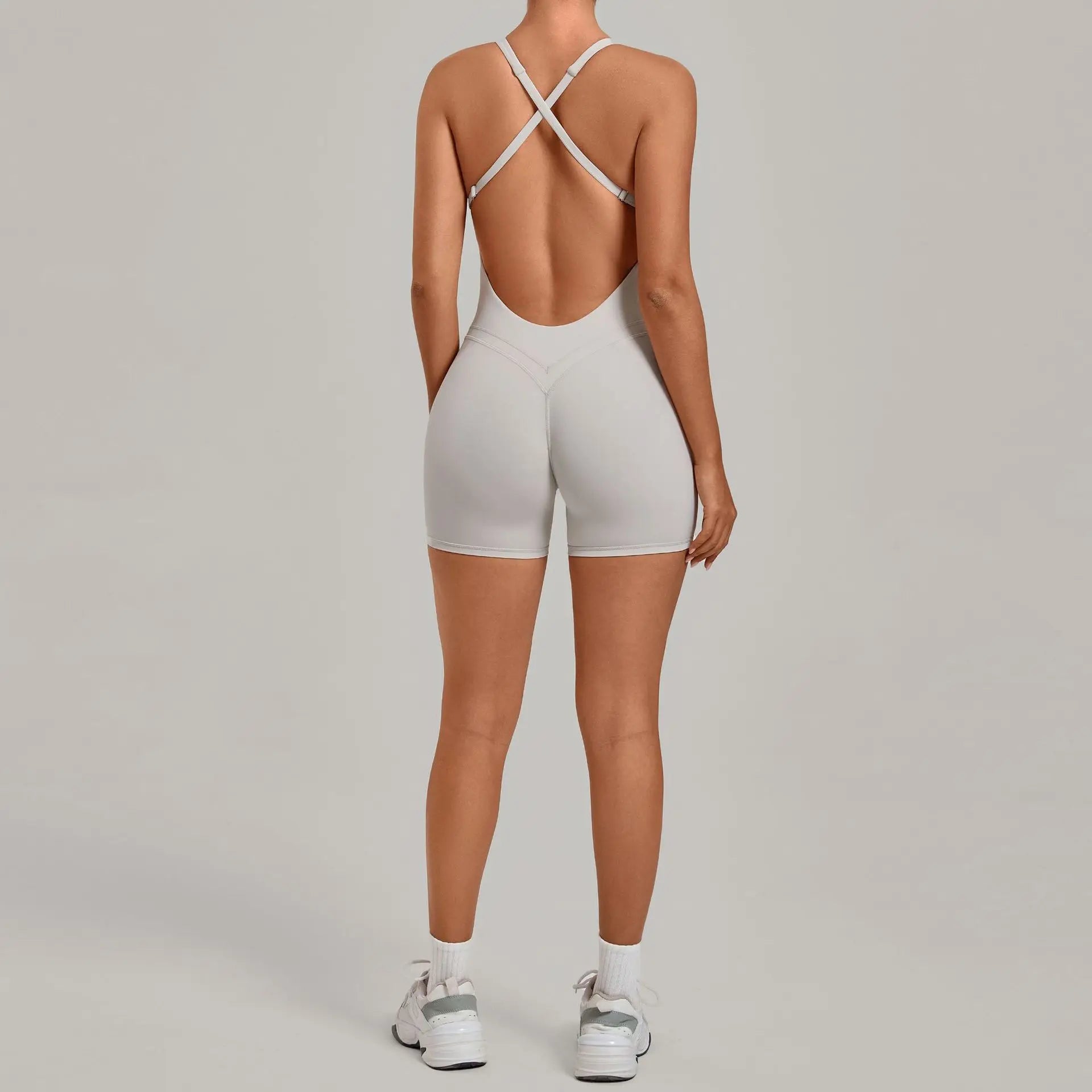 Backless Gym Bodysuits Set Short Jumpsuit Playsuit Women One Piece Sport Outfit Yoga Romper Sexy Fitness Overalls Raises Butt