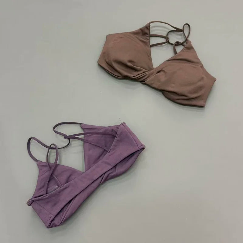 HISTELLO Vision Sport Bra Women Cross Back Thin Strap Seamless Removable Pads Quick Dry Soft Yoga Gym Fitness Bralette