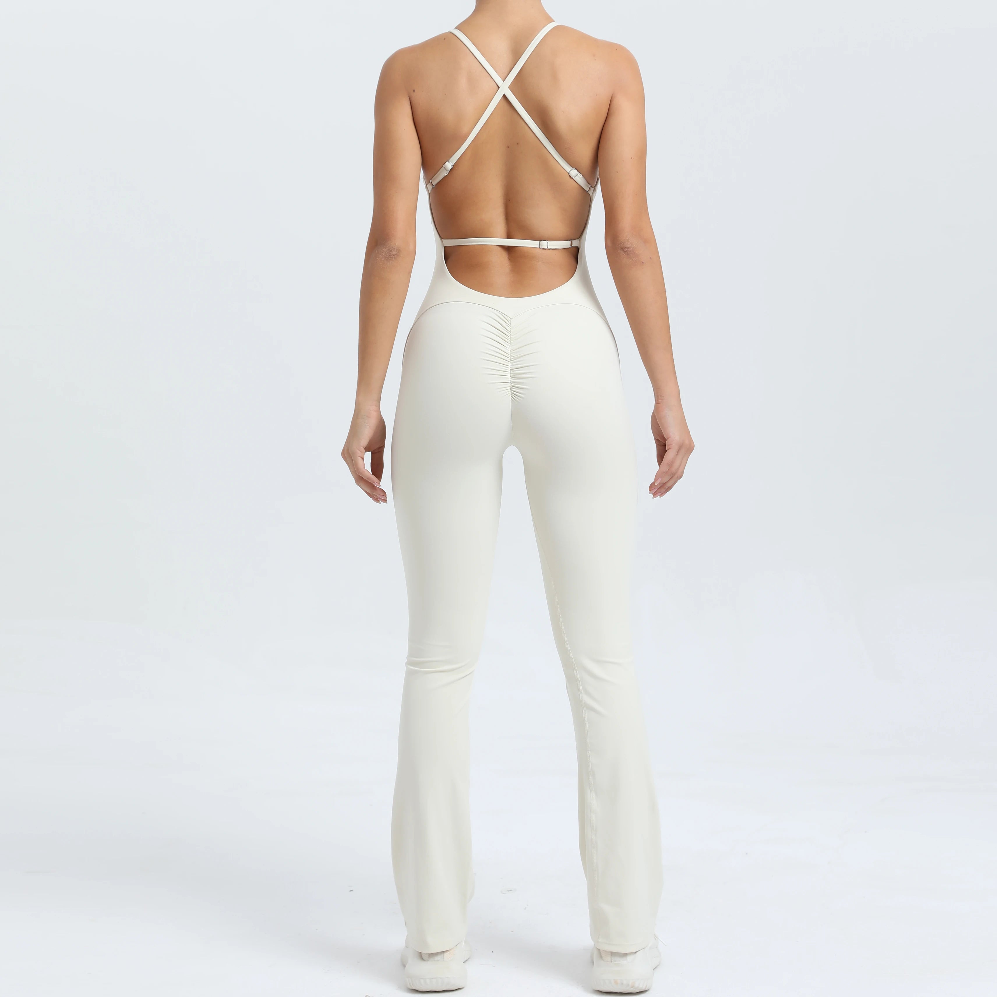 Women Workout Jumpsuit One Piece Fitness Training Yoga Suit Butt Backless Gym Bodysuit Stretch Women Sport Flare Playsuit
