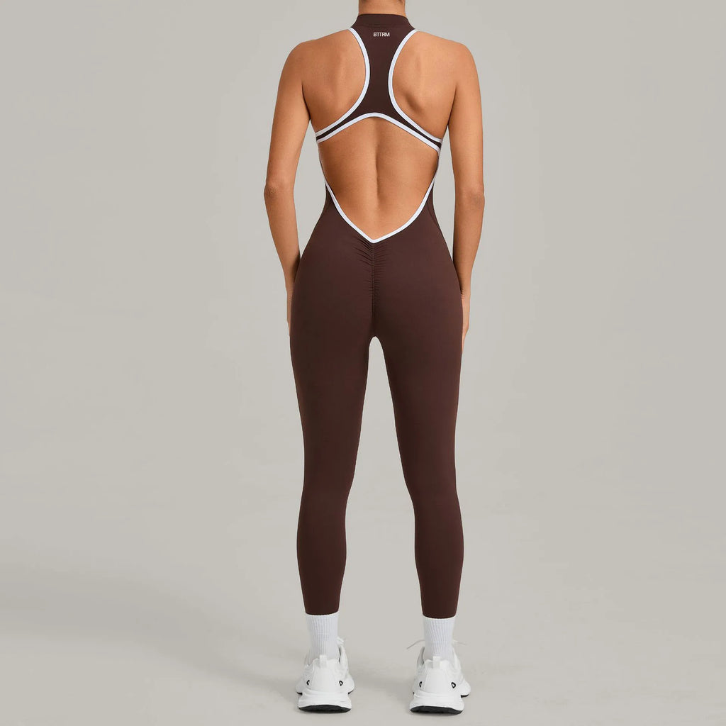 BetterMe Hollow Backless Scrunch Sporty Jumpsuit Raises Butt Woman Gym Set One Piece Sport Sleeveless Zip Yoga Fitness Overalls