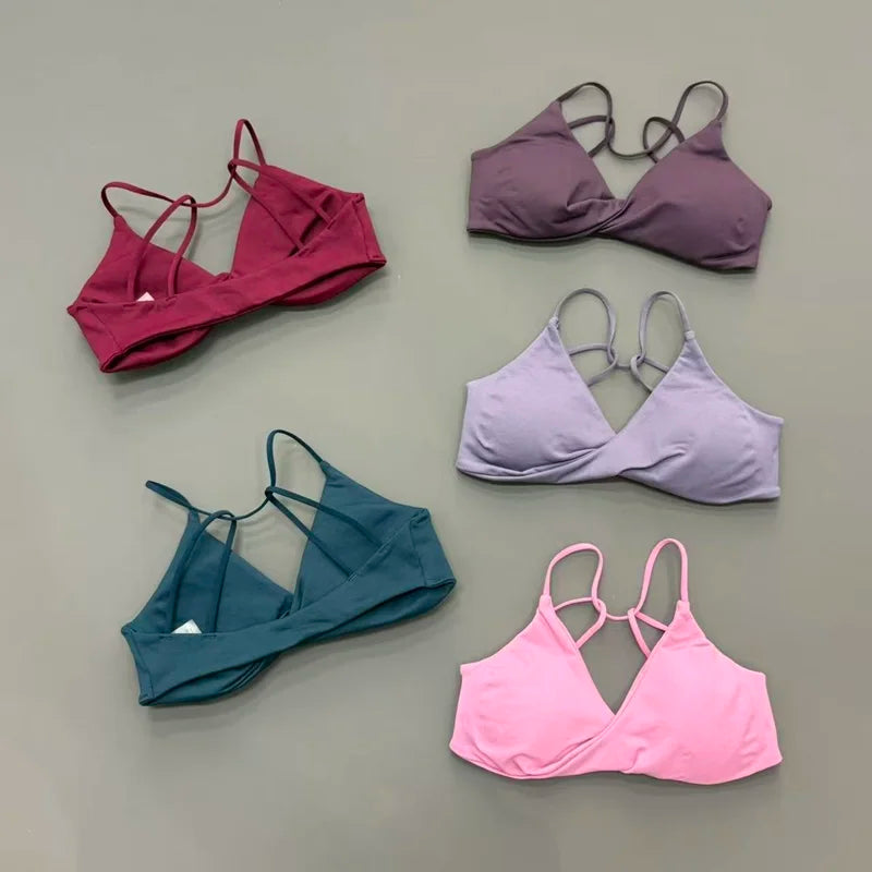 HISTELLO Vision Sport Bra Women Cross Back Thin Strap Seamless Removable Pads Quick Dry Soft Yoga Gym Fitness Bralette