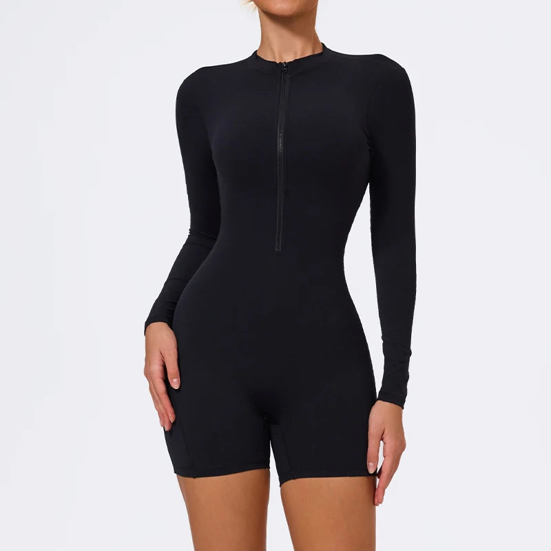 Ctenkevet Summer Half-Zipper Women Gym Jumpsuit Female Outdoors Breathable V Back Activewear Buttock Lift Sport Outfit For Woman