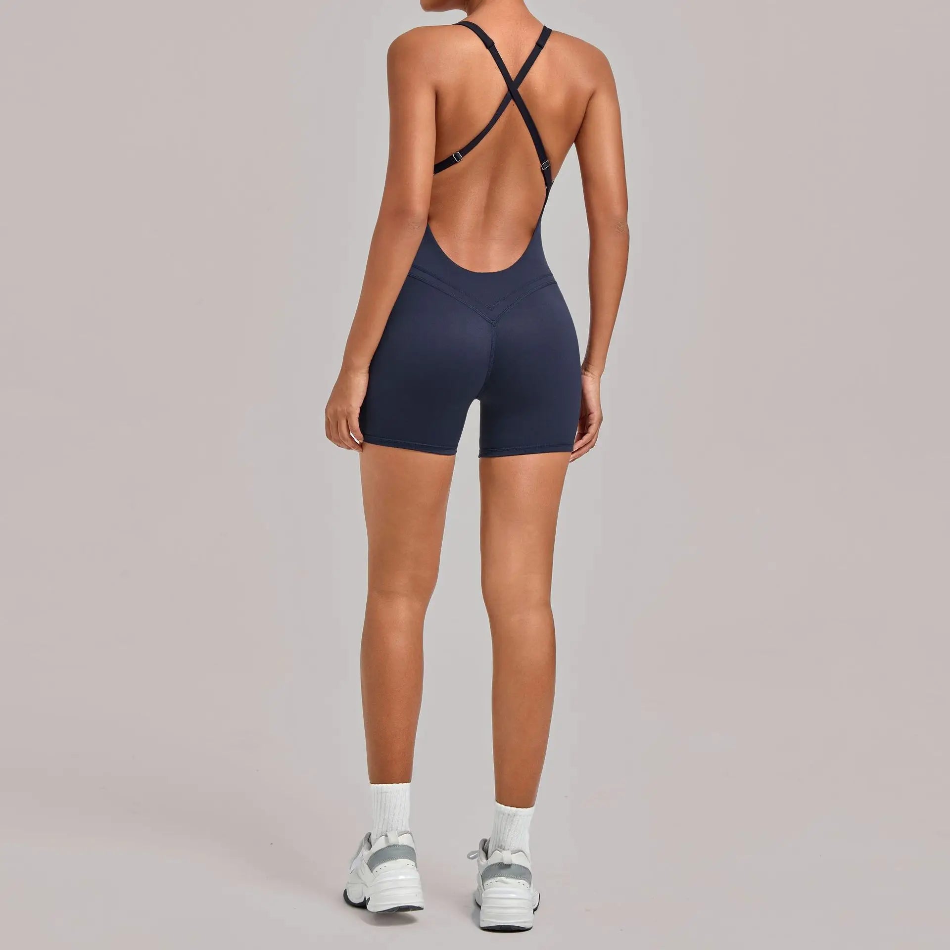 Backless Gym Bodysuits Set Short Jumpsuit Playsuit Women One Piece Sport Outfit Yoga Romper Sexy Fitness Overalls Raises Butt
