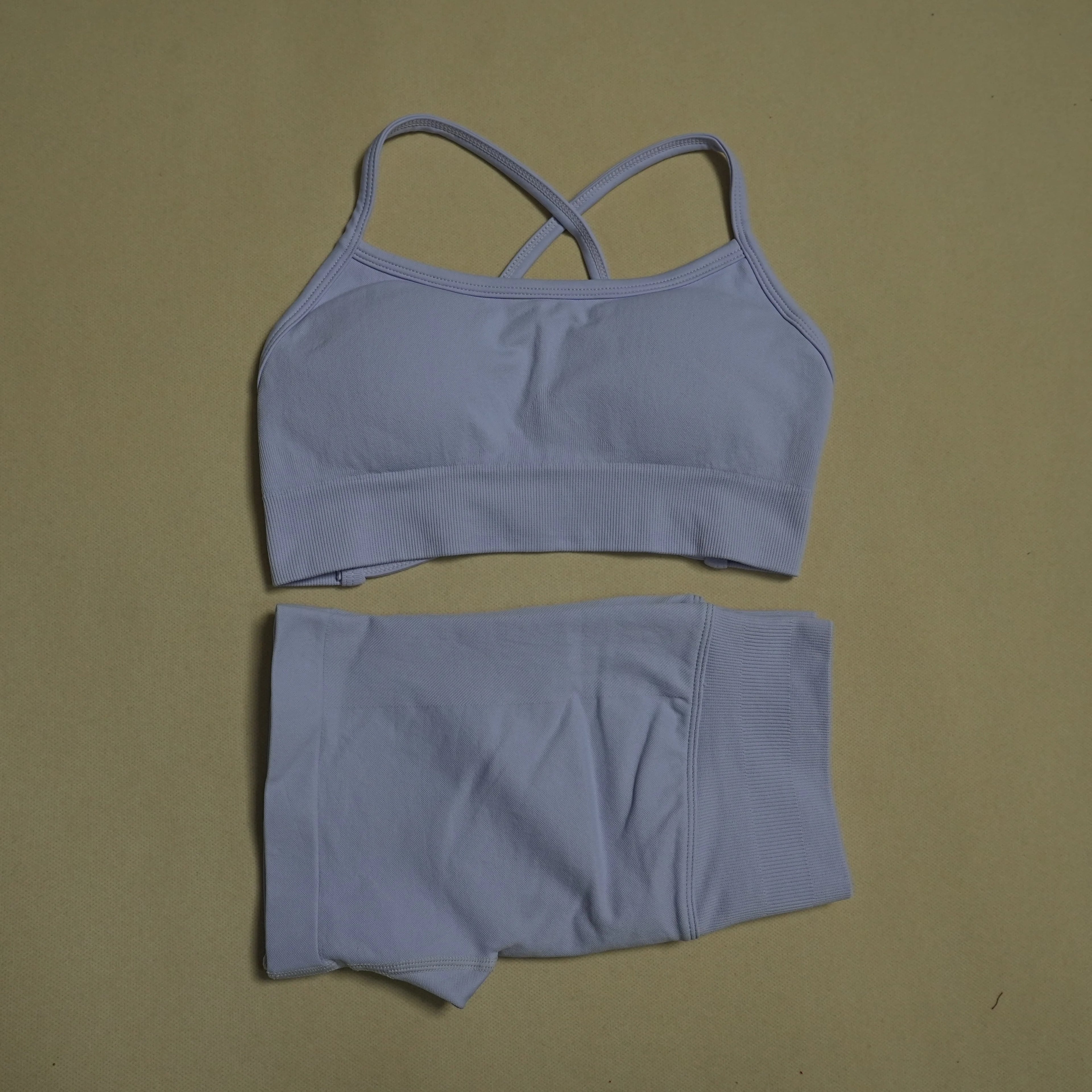2 Pieces Yoga Gym Set Women Seamless Strappy Yoga Bra High Waist Workout Scrunch Shorts Sports Set Fitness Clothes Sportswear