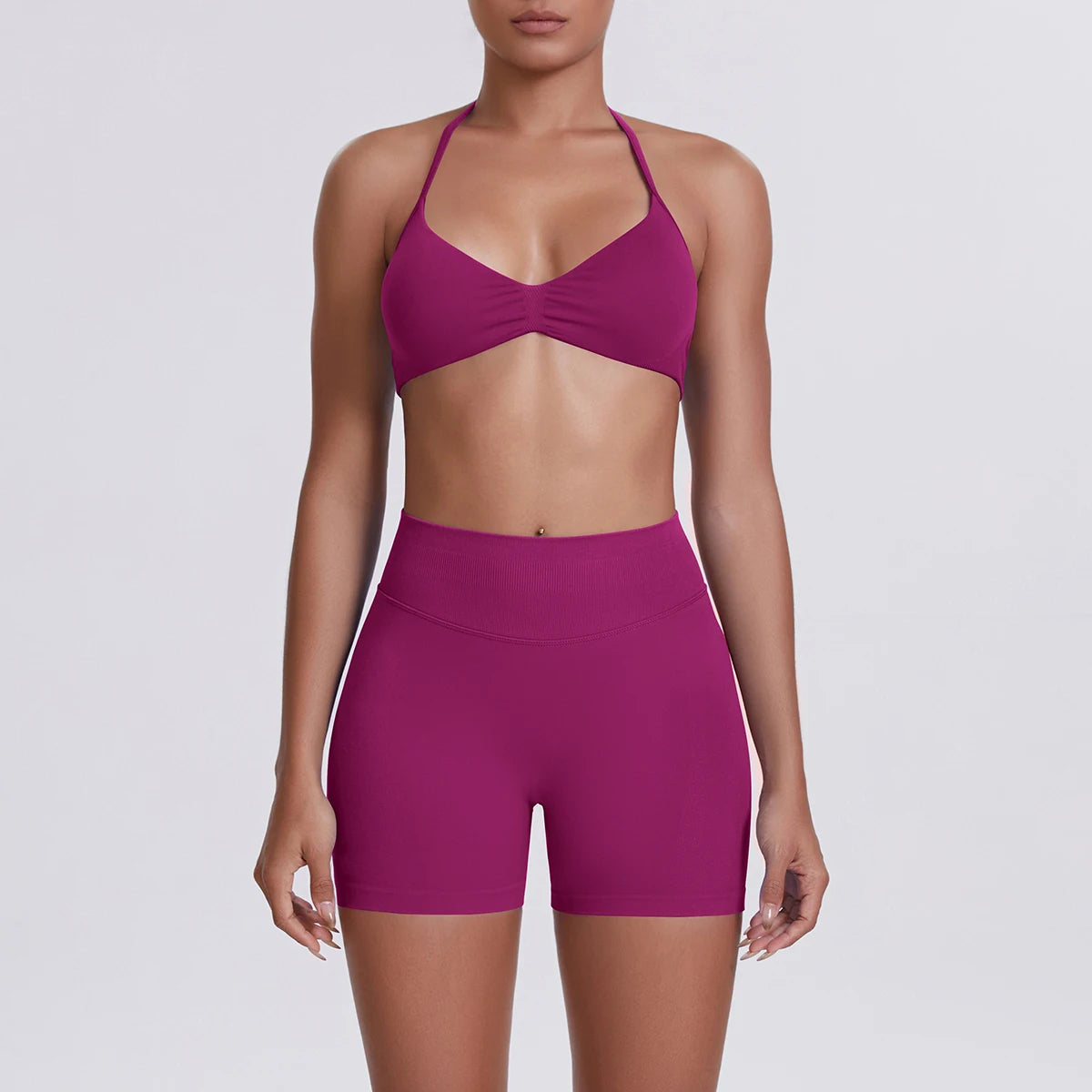 Solid Color Soft Gym Yoga Set Short Legging Strap Back Sport Bra Tracksuit Women Gym Suit Comprehensive Training Jog Athletic