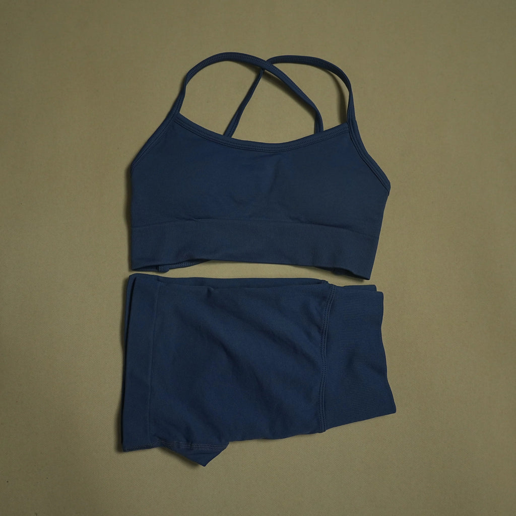 2 Pieces Yoga Gym Set Women Seamless Strappy Yoga Bra High Waist Workout Scrunch Shorts Sports Set Fitness Clothes Sportswear