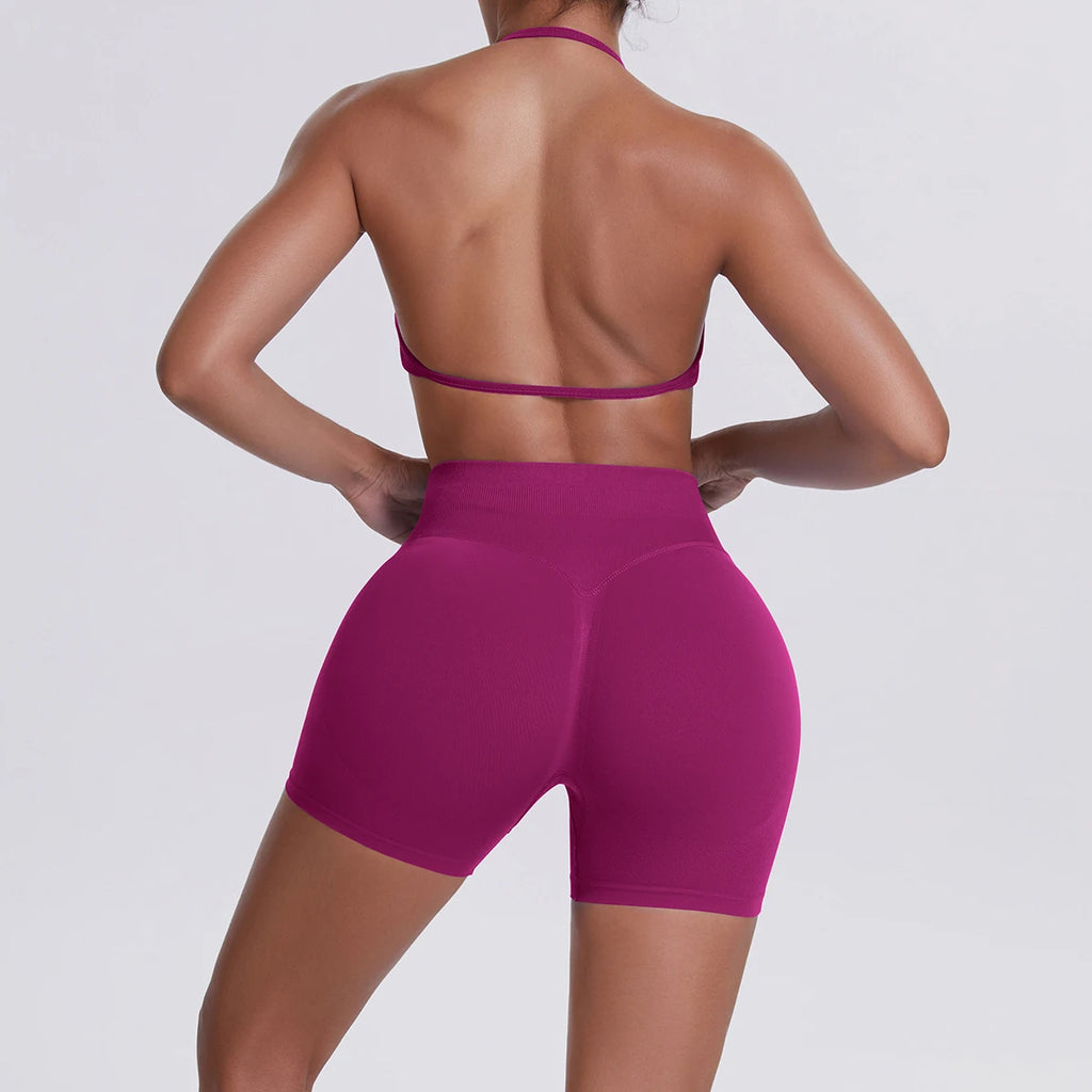 Solid Color Soft Gym Yoga Set Short Legging Strap Back Sport Bra Tracksuit Women Gym Suit Comprehensive Training Jog Athletic