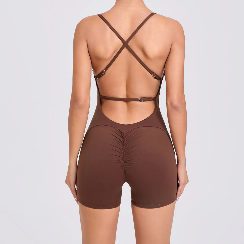 2024 New Women Sleeveless Yoga Short Jumpsuits Workout Backless Sport One Piece Bodysuits Seamless Fitness Sportwear Clothes