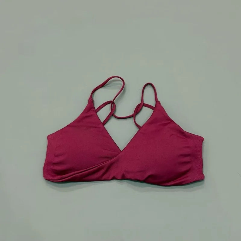 HISTELLO Vision Sport Bra Women Cross Back Thin Strap Seamless Removable Pads Quick Dry Soft Yoga Gym Fitness Bralette