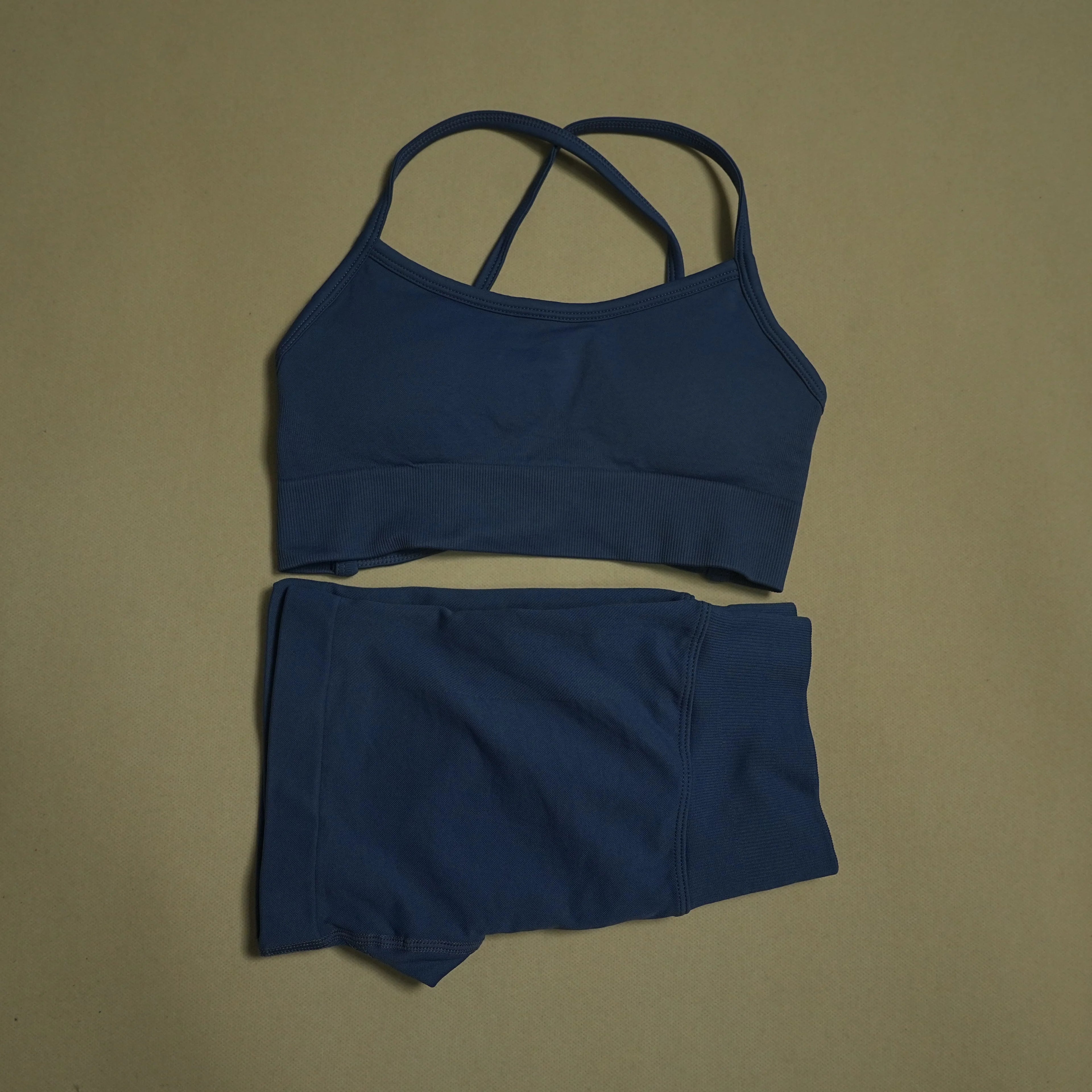 2 Pieces Yoga Gym Set Women Seamless Strappy Yoga Bra High Waist Workout Scrunch Shorts Sports Set Fitness Clothes Sportswear