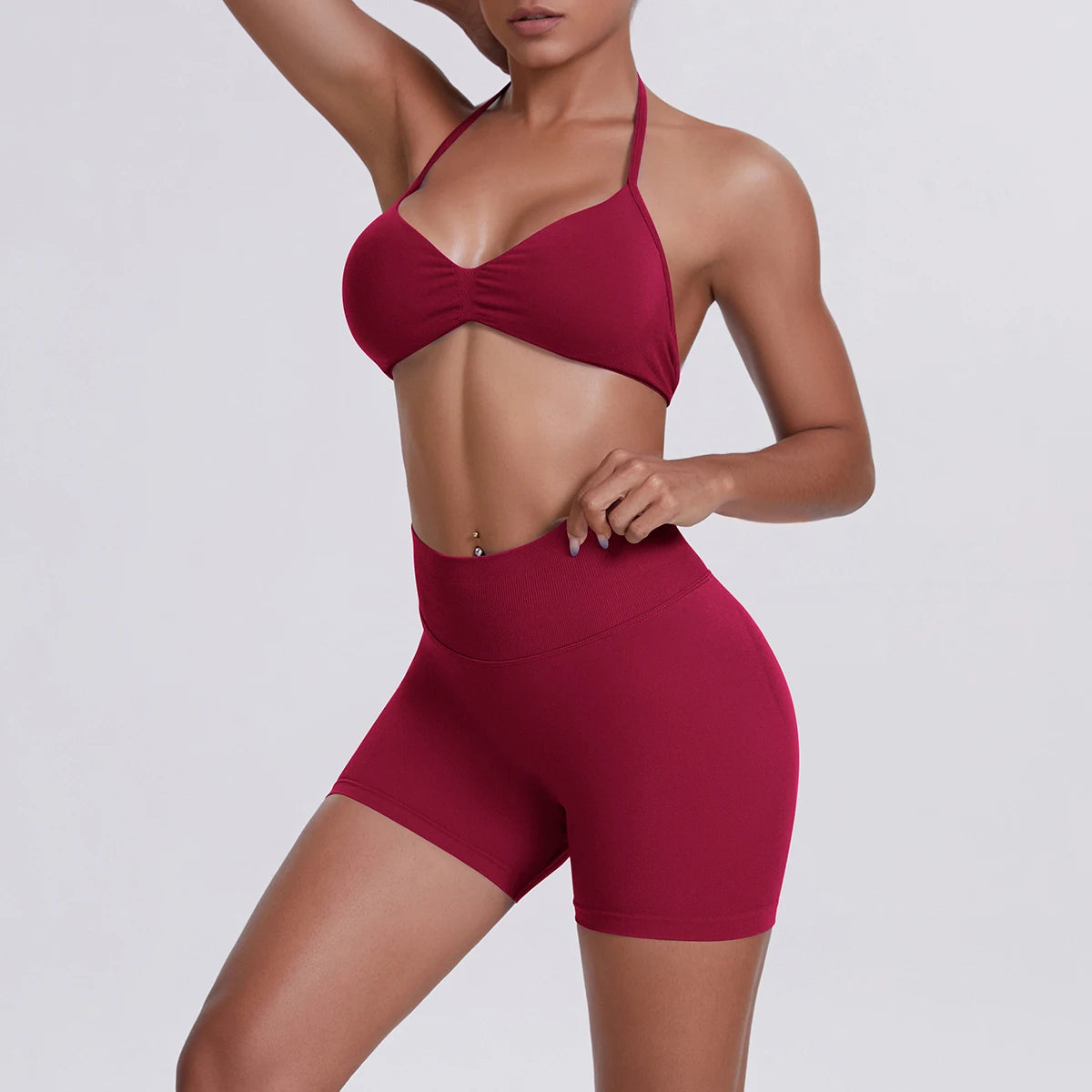 Solid Color Soft Gym Yoga Set Short Legging Strap Back Sport Bra Tracksuit Women Gym Suit Comprehensive Training Jog Athletic