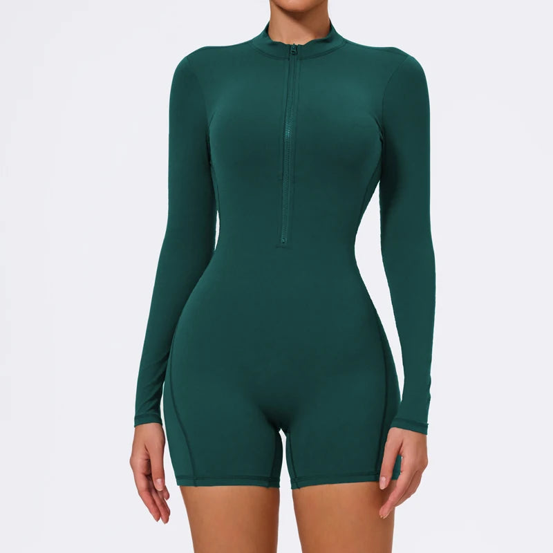 Ctenkevet Summer Half-Zipper Women Gym Jumpsuit Female Outdoors Breathable V Back Activewear Buttock Lift Sport Outfit For Woman