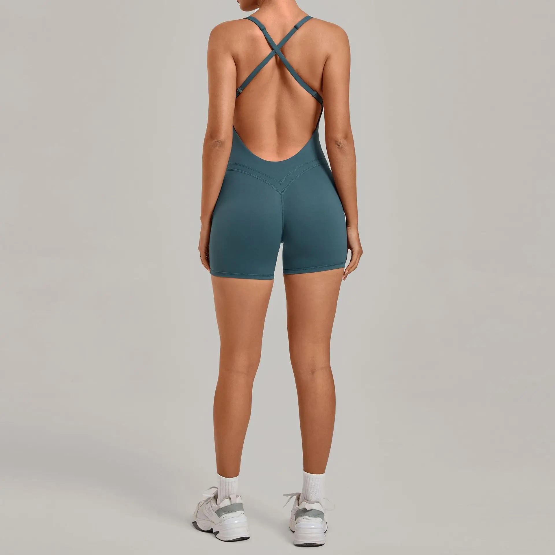 Backless Gym Bodysuits Set Short Jumpsuit Playsuit Women One Piece Sport Outfit Yoga Romper Sexy Fitness Overalls Raises Butt