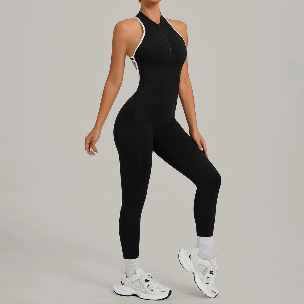 BetterMe Hollow Backless Scrunch Sporty Jumpsuit Raises Butt Woman Gym Set One Piece Sport Sleeveless Zip Yoga Fitness Overalls