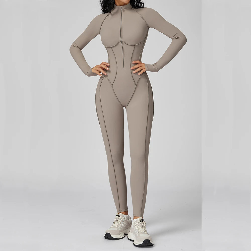 Women Fitness Yoga Zipper Jumpsuit High Elasticity Sport Bodysuit Female Outdoors Gym Tracksuits Workout Sports Sexy Jumpsuit