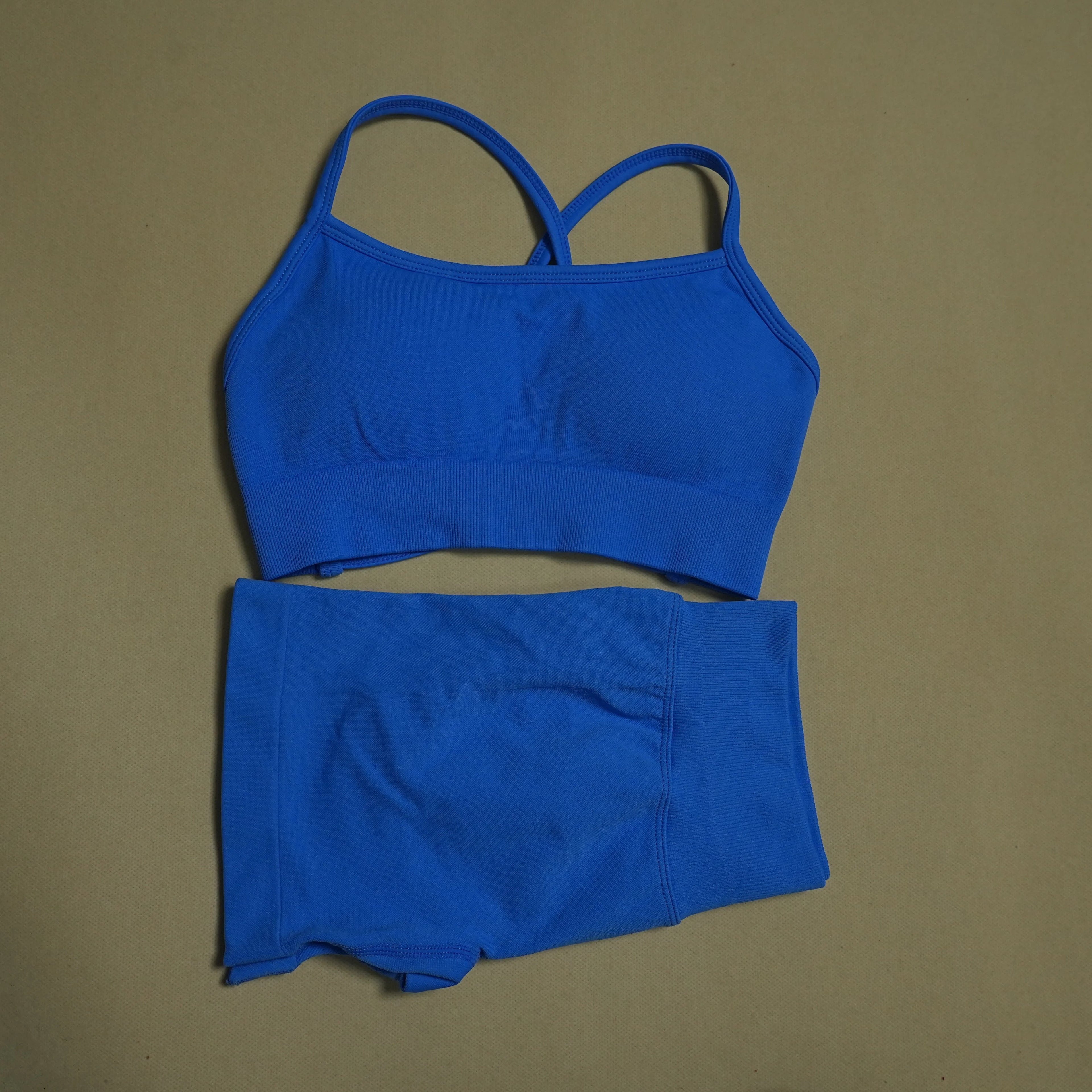 2 Pieces Yoga Gym Set Women Seamless Strappy Yoga Bra High Waist Workout Scrunch Shorts Sports Set Fitness Clothes Sportswear