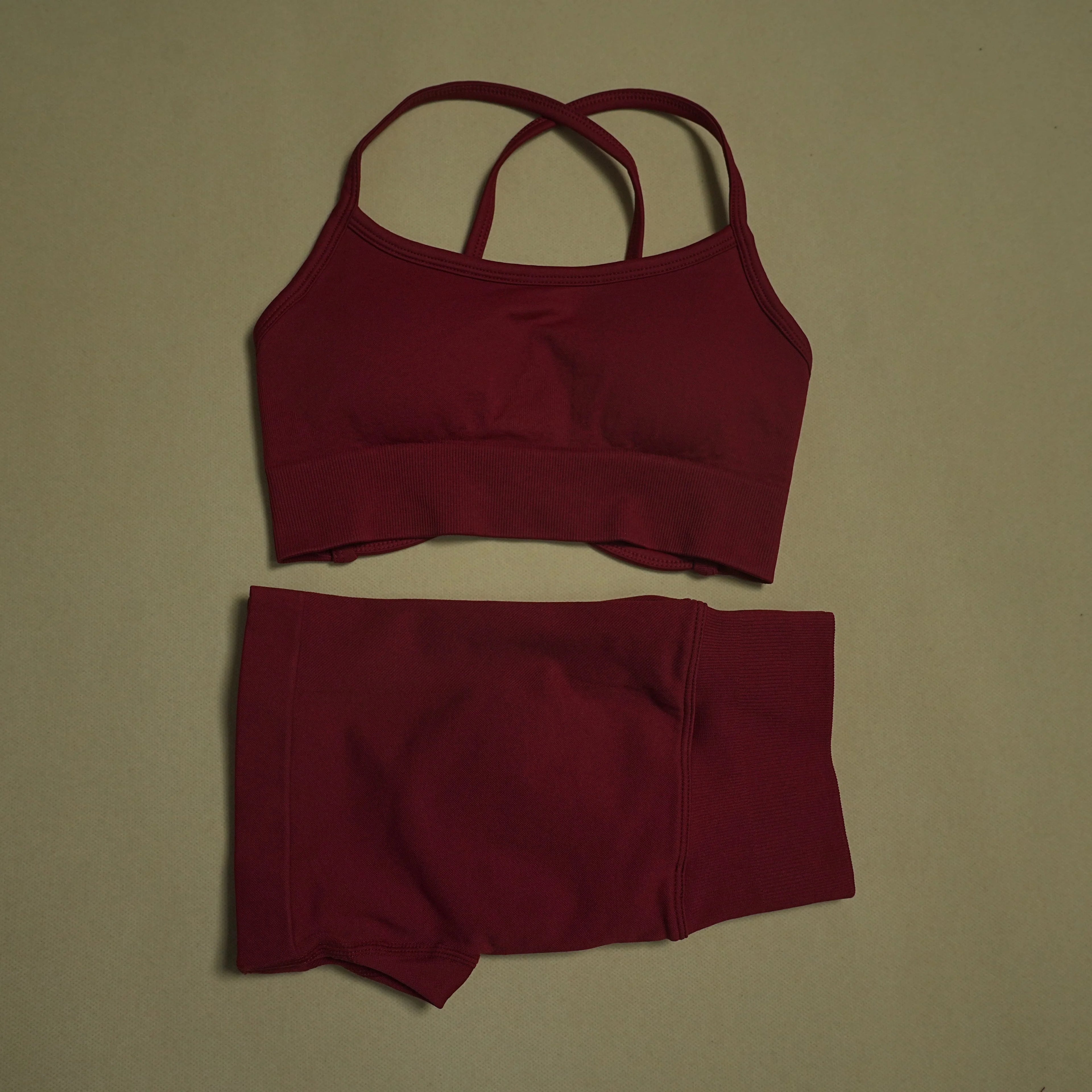 2 Pieces Yoga Gym Set Women Seamless Strappy Yoga Bra High Waist Workout Scrunch Shorts Sports Set Fitness Clothes Sportswear