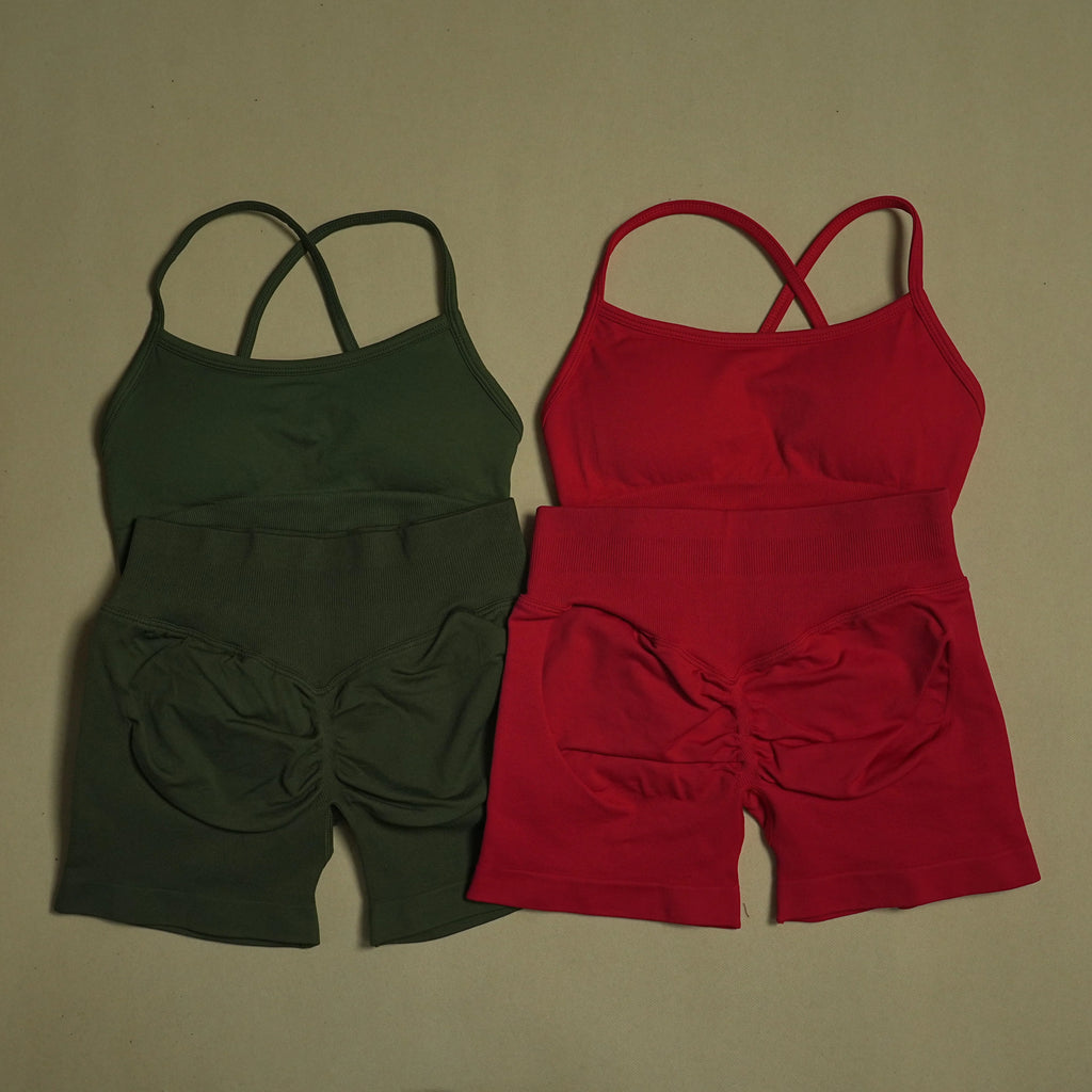 2 Pieces Yoga Gym Set Women Seamless Strappy Yoga Bra High Waist Workout Scrunch Shorts Sports Set Fitness Clothes Sportswear