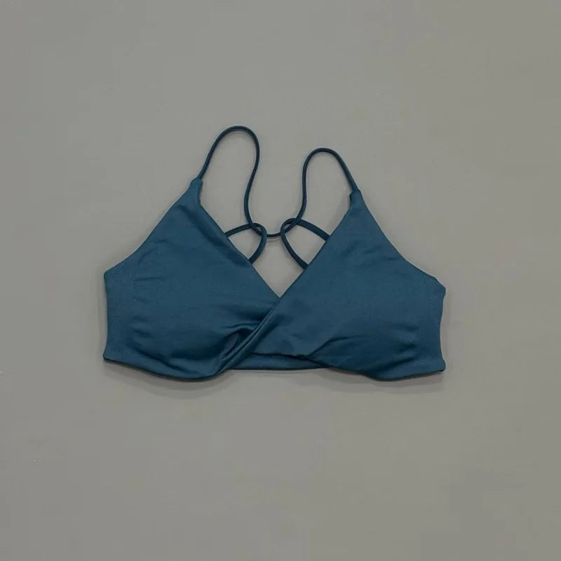 HISTELLO Vision Sport Bra Women Cross Back Thin Strap Seamless Removable Pads Quick Dry Soft Yoga Gym Fitness Bralette