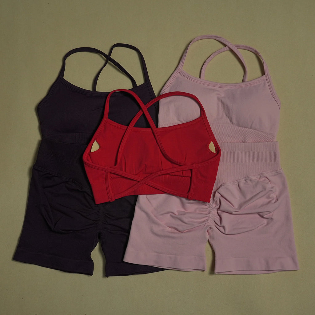 2 Pieces Yoga Gym Set Women Seamless Strappy Yoga Bra High Waist Workout Scrunch Shorts Sports Set Fitness Clothes Sportswear