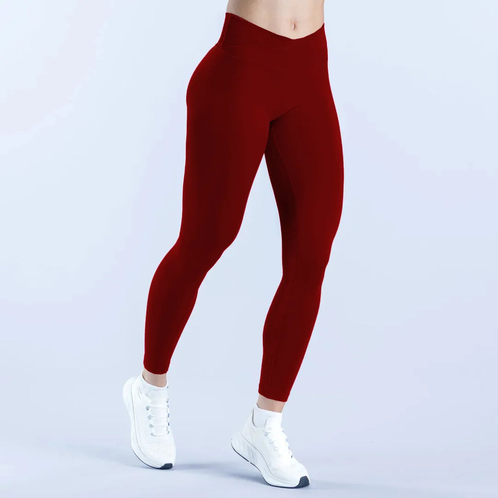 D L0G0 Women's V Cross Waist Yoga Leggings, High Waist Tummy Control, D F Seamless Butt Lifting Gym Pants
