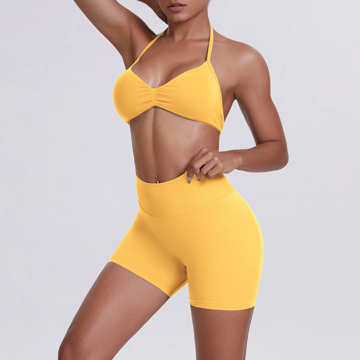 Solid Color Soft Gym Yoga Set Short Legging Strap Back Sport Bra Tracksuit Women Gym Suit Comprehensive Training Jog Athletic