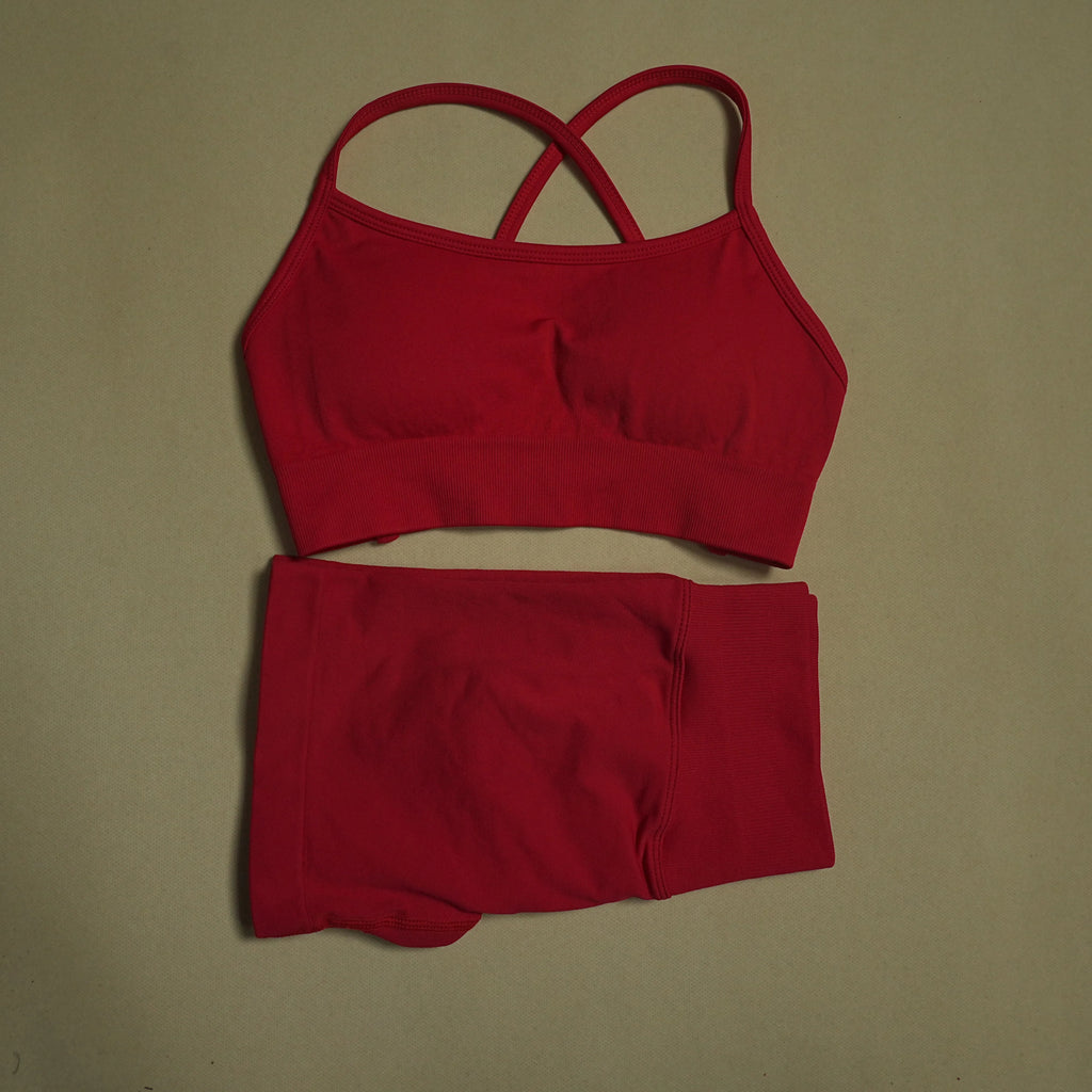 2 Pieces Yoga Gym Set Women Seamless Strappy Yoga Bra High Waist Workout Scrunch Shorts Sports Set Fitness Clothes Sportswear