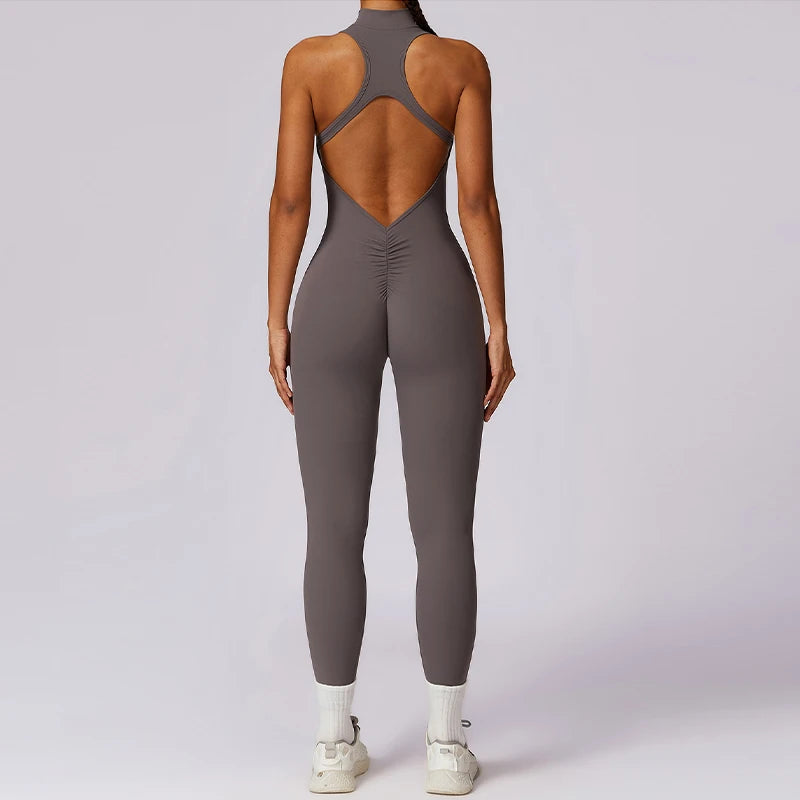 Ctenkevet Woman V Back Sport Outfit For Gym Workout Yoga Wear Women Fitness Activewear Female Gym Workout Zippers Overalls