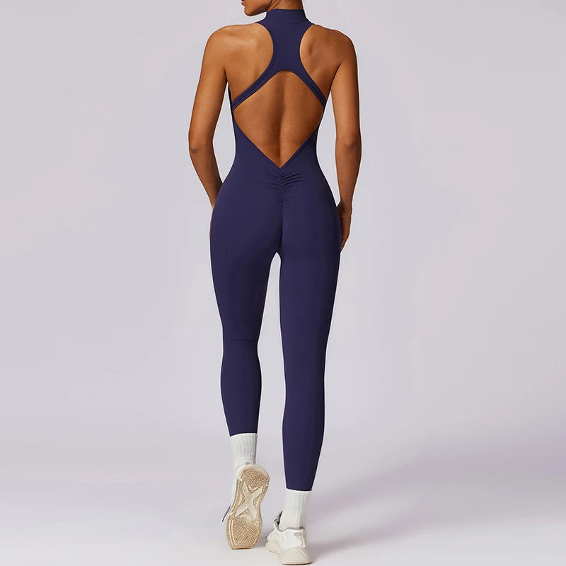 Ctenkevet Woman V Back Sport Outfit For Gym Workout Yoga Wear Women Fitness Activewear Female Gym Workout Zippers Overalls