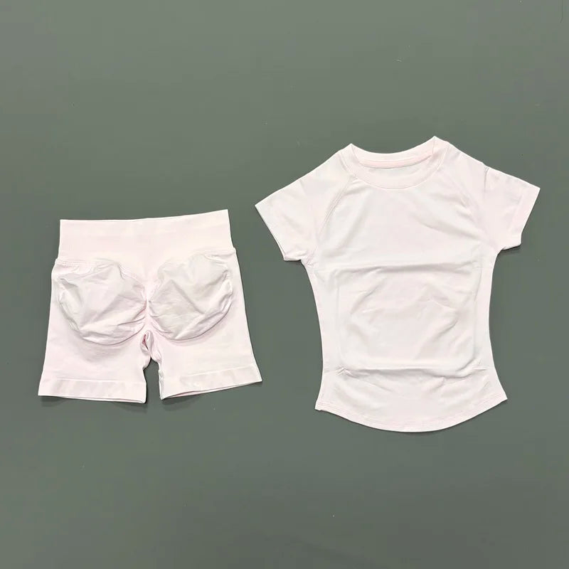 Ensemble Sport Femme 2 Pièces — Haut Manches Courtes + Short Legging Seamless