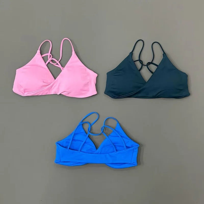 HISTELLO Vision Sport Bra Women Cross Back Thin Strap Seamless Removable Pads Quick Dry Soft Yoga Gym Fitness Bralette