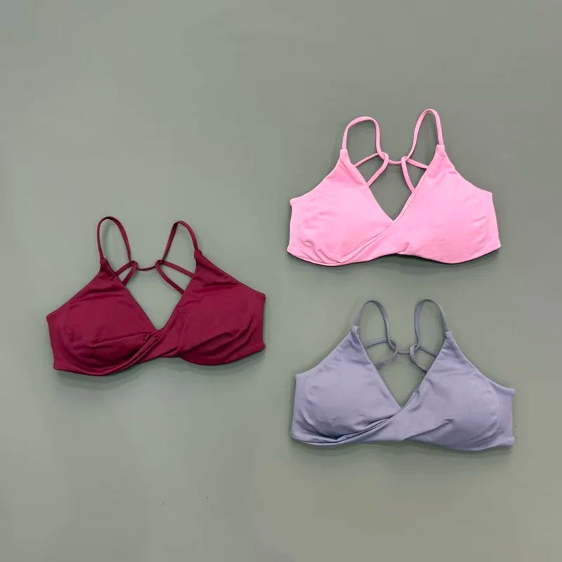 HISTELLO Vision Sport Bra Women Cross Back Thin Strap Seamless Removable Pads Quick Dry Soft Yoga Gym Fitness Bralette