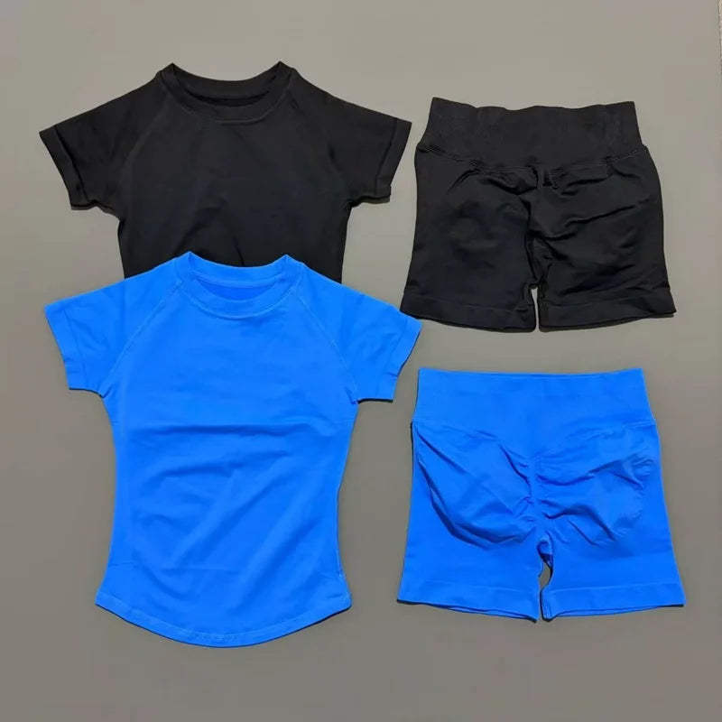 Ensemble Sport Femme 2 Pièces — Haut Manches Courtes + Short Legging Seamless