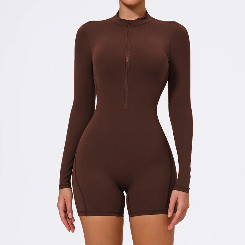 Ctenkevet Summer Half-Zipper Women Gym Jumpsuit Female Outdoors Breathable V Back Activewear Buttock Lift Sport Outfit For Woman
