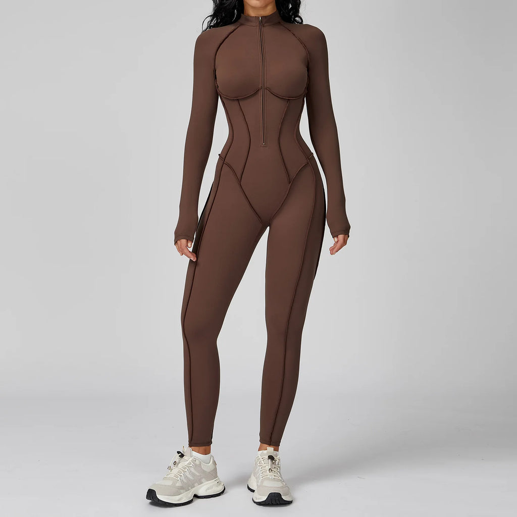 Women Fitness Yoga Zipper Jumpsuit High Elasticity Sport Bodysuit Female Outdoors Gym Tracksuits Workout Sports Sexy Jumpsuit