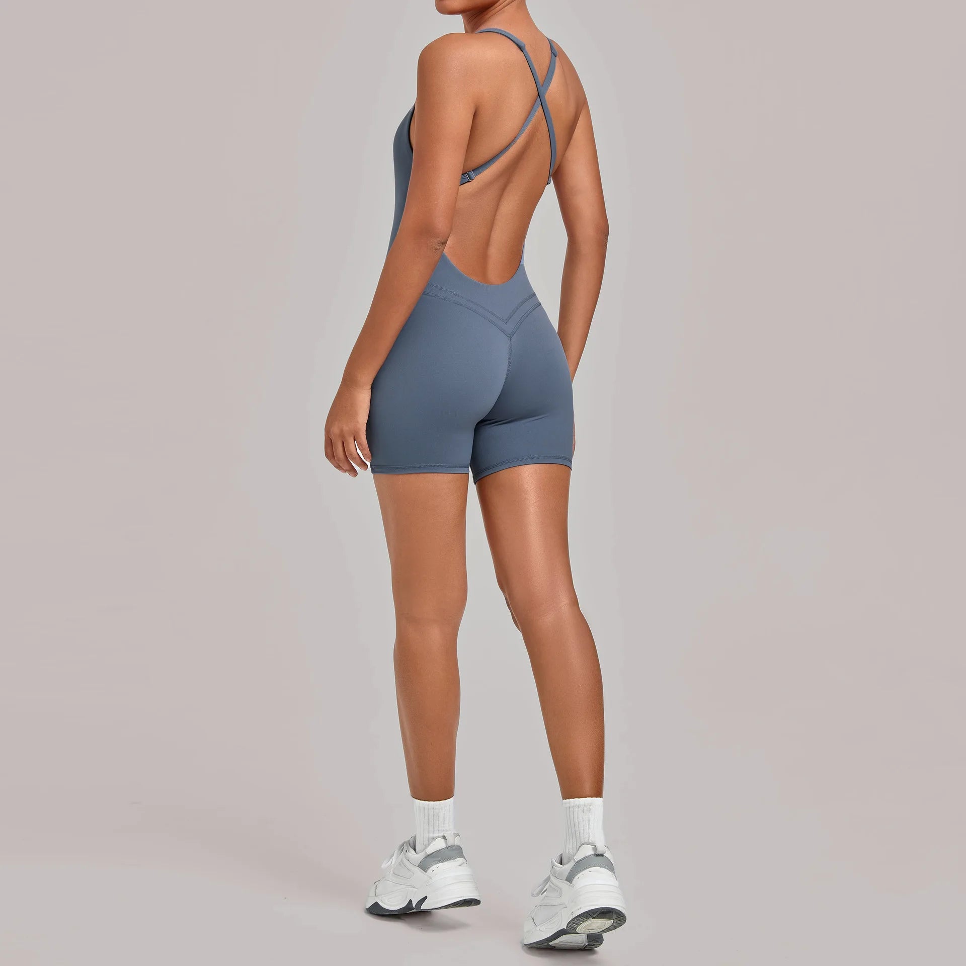 Backless Gym Bodysuits Set Short Jumpsuit Playsuit Women One Piece Sport Outfit Yoga Romper Sexy Fitness Overalls Raises Butt