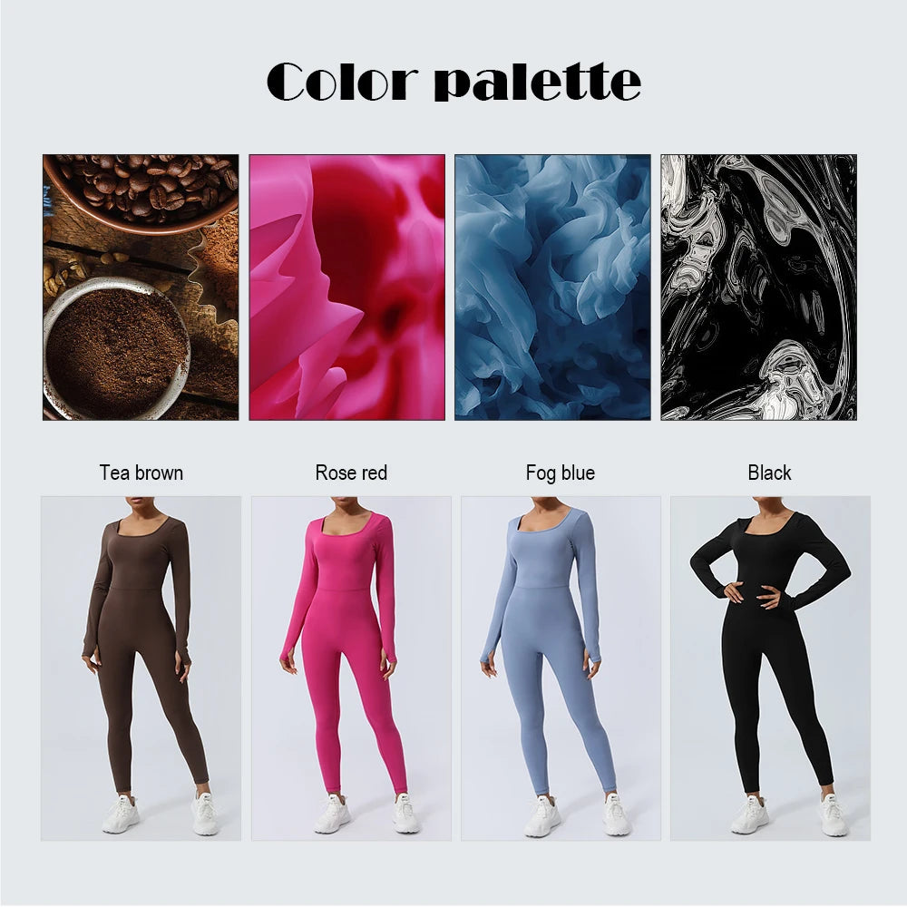 Women Fitness Jumpsuit Backless Long Sleeve Tights Yoga Set Running Training With Padded Sport Set