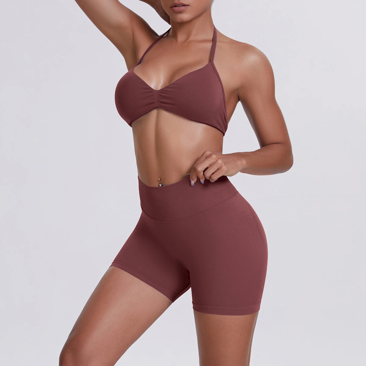 Solid Color Soft Gym Yoga Set Short Legging Strap Back Sport Bra Tracksuit Women Gym Suit Comprehensive Training Jog Athletic